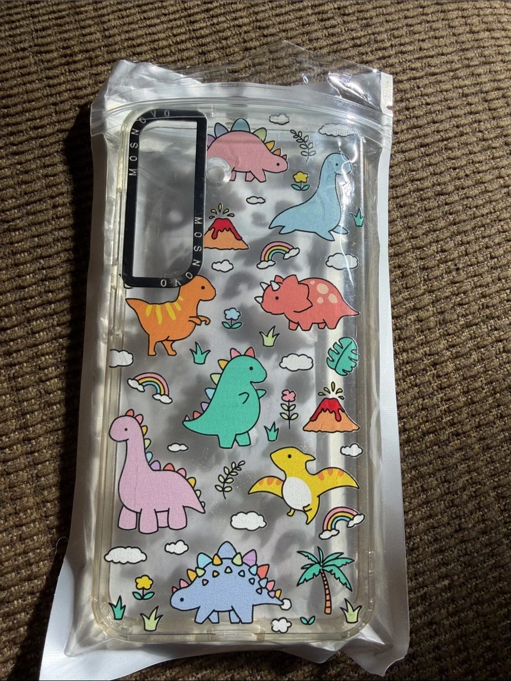 Clear Phone Case with Colorful Cartoon Dinosaurs